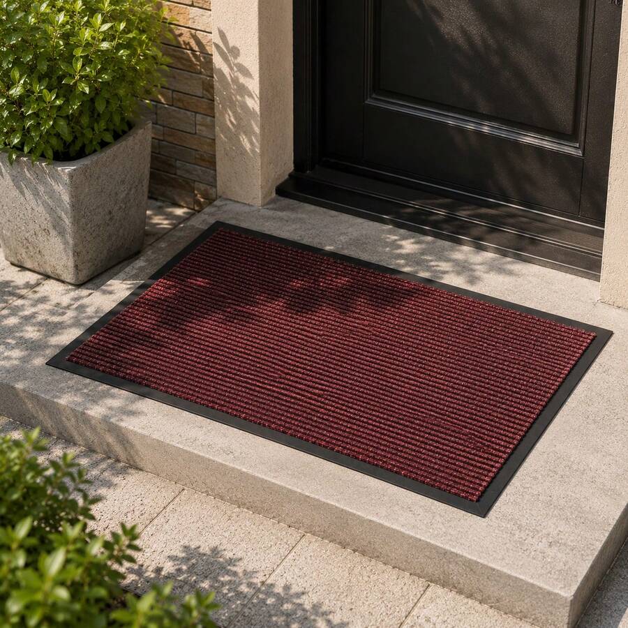 Felpudo Entrada Casa, Alfombrilla Retangular Absorbente con Base de Goma,Atrapa Suciedad y Humedad, para Interior y Exterior, Puerta, Pasillo y Terraza - PVC+POL. - milrayas ROJO - Ver 1
