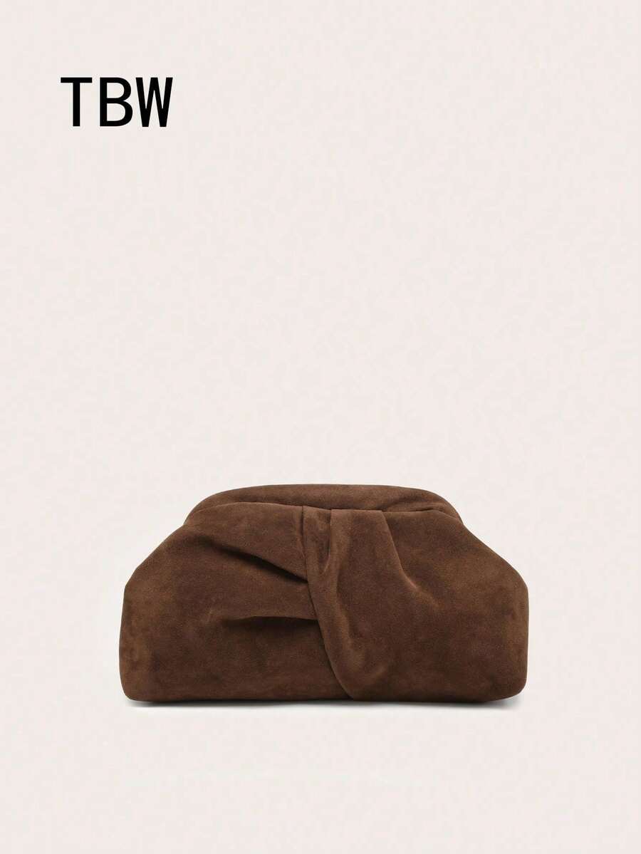 Women's Clutch Wallet With Suede Ruched Cloud Pattern Design, Large Capacity And Multifunctional, Fashion Minimalist Style, Suitable For Shopping And Outings - Coffee - View 1