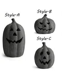 Halloween Decor - Black Handcrafted Clay Pumpkin Lantern | Autumn Decoration, Table Centerpiece, Indoor/Outdoor Decor, Suitable For Porch, Yard, Front Door, Mantel - Multicolor - View 8