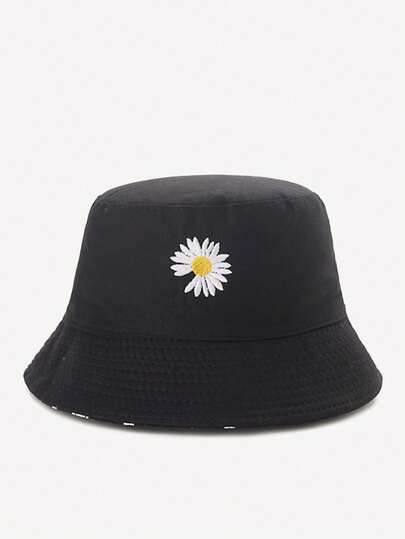 Women's Reversible Embroidered Travel Bucket Hat, Fashionable Versatile Embroidered Bucket Hat