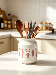 1pc Tulip Ceramic Storage Canister, Tableware Organizer, Chopstick Holder, Suitable For Kitchen Storage, Tableware Storage, Home Decor, Back To School Supplies, Holiday Gifts - View 2