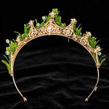 1pc Mori Style Bridal Crown Green Leaf Rhinestone Tiara Party Evening Cosplay Costume Headpiece - Multicolor - View 5