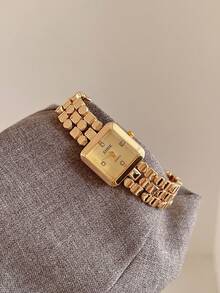 LIANDU 1 Women's Quartz Watch With Square Dial And Rhinestone Scale, Fashionable And Elegant For Daily Wear, Business Luxury Style, Perfect For Holiday Gifts - Gold - View 4