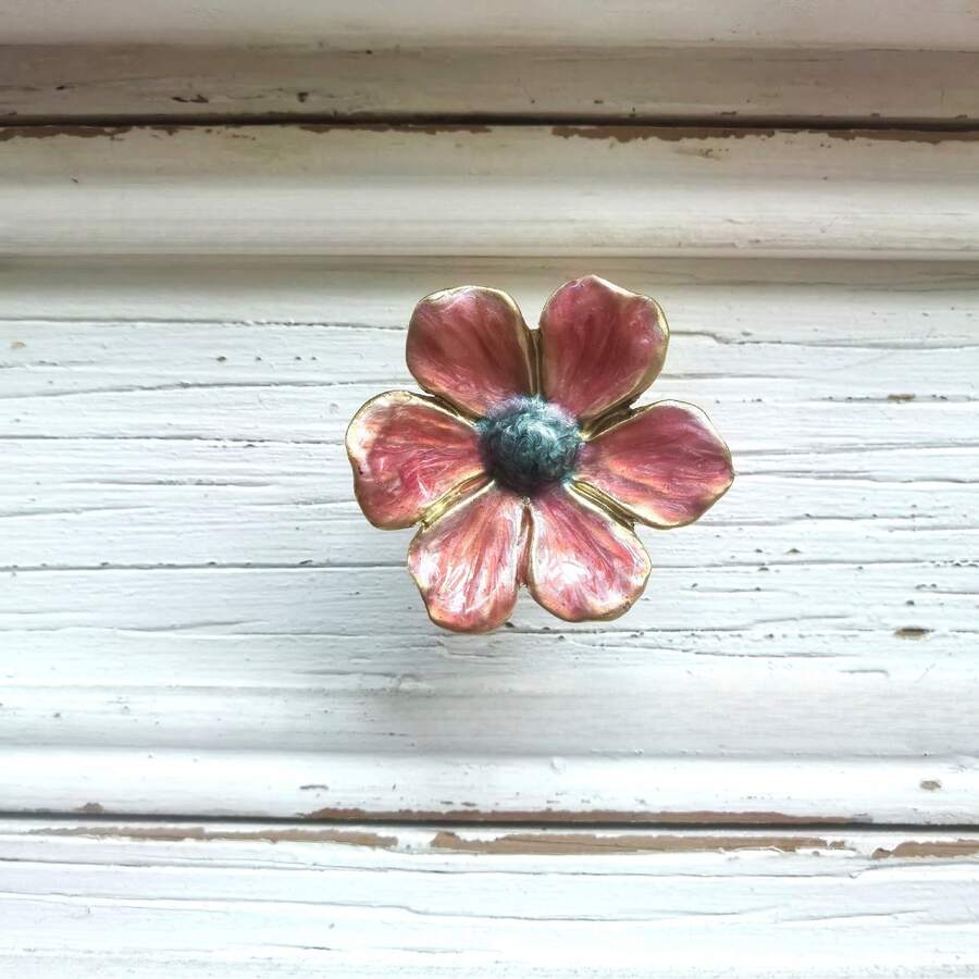 French Style Drawer Pulls With Enamel Floral Pattern, High-End Luxury Home Cabinet Alloy Door Handles - Flower Handle - View 1