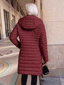 Women's Casual Hooded Down Jacket With Pockets, Lightweight For Daily Wear - Burgundy - View 2