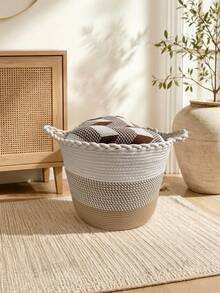 1pc, Rope Woven Large Capacity Foldable Round Storage Basket, With Dual Handles, Bathroom, Room Multi-Purpose Storage Basket Laundry Basket, Dirty Clothes Basket, Room Clutter Organizer Storage Box Large Capacity Storage Box, Clothing Storage, Toy Clutter Storage, Multi-Purpose Storage Box With Lid, Foldable Dirty Clothes Basket, Storage Basket, Laundry Basket - View 1
