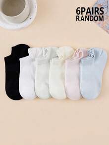Random 6 Pairs Women's Short Socks, Light Color Ribbed Cuff, Cotton Breathable, Suitable For Spring/Summer Casual Wear - Multicolor - View 7