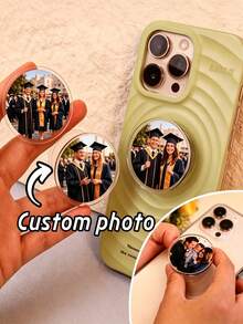 Custom Round Photo Phone Stand, Personalized Graduation Portrait Picture Folding Phone Holder, Rotatable And Height Adjustable, Customized Memory Photo Phone Accessory, Universal Portable Round Phone Stand For Smartphones - Multicolor - View 5