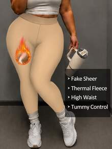 1pc/2pcs Women's Plus Size Warm Tights, Sexy Slim Fit Faux Translucent Thermal Lined Leggings, Winter Thickened Warm Fleece Tights, Women's Fashion Tights - Multicolor - View 28