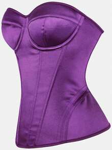 Women's Solid Color Court Style Corset Top, Minimalist Elegant Waist-Cinched Body-Shaping Bust-Support Sexy Bodice, Suitable For Ball, Music Festival, Halloween Costume, Role Play, Purple - Purple - View 4