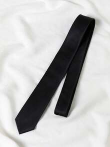 1件裝女款黑色細長款聚酯纖維手綁領帶，適合日常裝飾、襯衫、禮物、搭配制服襯衫、西裝、休閒領帶、商務西裝，也適用於各種節日，專為女性設計的細領帶配件產品 - 黑色 - 查看 4