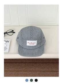 1pc Fresh Letter Patch Striped Flat Brim Peaked Cap, New Fresh Striped Baseball Hat For Women, Fashion Flat Brim 5-Panel Cap, Sun Protection, Face-Slimming Cap, Atmosphere, Unisex Spring/Summer Sun Hat - Multicolor - View 15