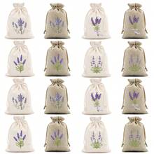 CARRIECUR 8/16/24/32Pcs Lavender Burlap Drawstring Bags, 8 Assorted Floral Designs Linen Sacks With Drawstring, Natural & Cream Color Reusable Sachet Pouches For Lavender Sachets, Wedding Favors, Jewelry Gift, Aromatherapy & Party Supplies - View 1
