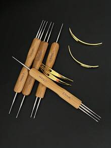 Dreadlock Double-Head Crochet Hook Set 1+2/1+3, Bamboo Handle 0.5mm/0.75mm Hair Locking Crochet Kit, Festival Style Handmade Hair Braiding Tool, Home & Salon Universal - Double-ended Bamboo Handle Dreadlock Crochet Hook - View 1