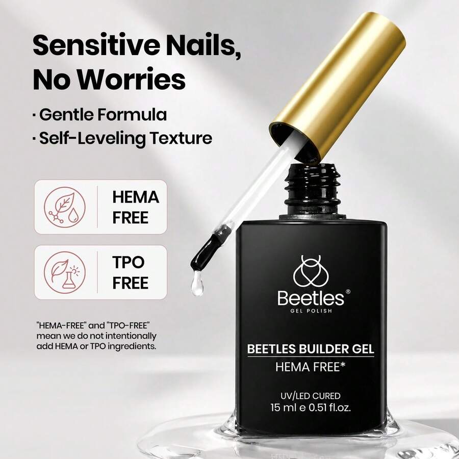 Beetles 15ML 8-In-1 Clear HEMA & TPO-Free Builder Gel For Nails, Self-Leveling Overlay Gel For Instant Apex, Strengthening & Extension, UV LED Lamp Cured For Beginner DIY Home Salon - 15ML 8-in-1 Clear HEMA & TPO-free Builder Gel - View 1