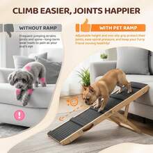Dog Ramp For Bed, 33" Foldable Dog Steps For Couch Height Adjustable, Portable Pet Ramp For Car With Non-Slip Mat (33 Inch) - Wood Color - View 2
