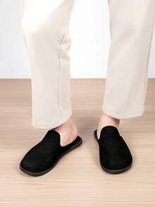 Men's Plus Size Suede Half-Slip-On Slippers, Minimalist Backless Design, Easy On/Off, Soft Upper, Snug Fit - Black - View 5