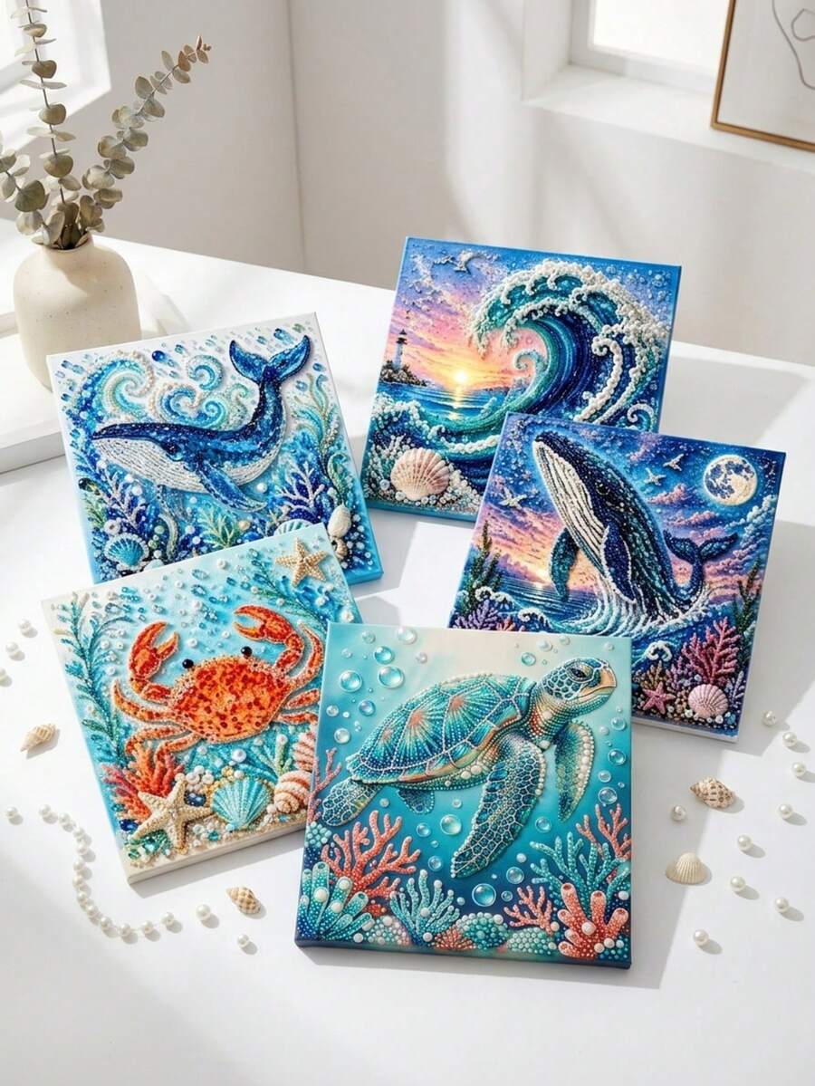 1pc Ocean Theme Pearl Art DIY Kit 3D Bead Diamond Painting For Adults,Assorted Gems Add Raised Detail To Coastal Scenes For An Engaging Hands-On Activity And Decorative Display - Multiple Styles - View 1