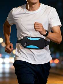 Black & Light Blue Colorblock Running Waist Bag, Multifunctional Sports Waist Pack, Adjustable Elastic Waistband Bag - Multicolor - View 2