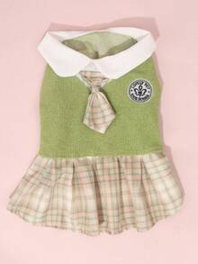 Happy Dog Polyester Pet JK Skirt, Comfortable And Cute Knit Outfit, Suitable For Small And Medium Dogs And Cats, Year-Round Use (Not Suitable For Large Dogs) - Green - View 5