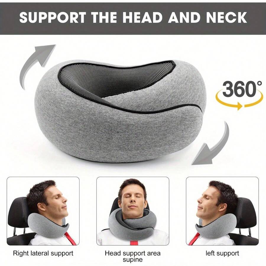 1 pieza, Nuevo cojín de viaje - Funda suave, relleno 100% de espuma de memoria, almohada de cuello en forma de U portátil para aviones, coches, oficinas y sueño vertical - Diseño ergonómico para máximo confort y apoyo - Gris - Ver 1