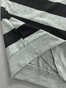 Women Casual Elegant Daily Navy-Collar Bow-Tie Gray White Striped Long-Sleeve Top, Commute Graduation Back-To-School Fall Winter Sweatshirt Hoodie - Multicolor - View 6