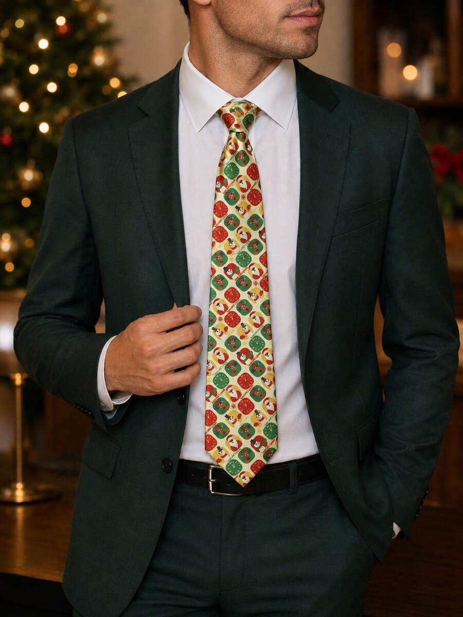 1pc Men's Christmas Costume Tie, Suitable For Christmas Holiday Wear - Multicolor - View 1