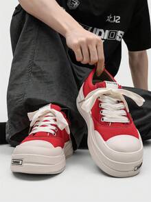 Unisex Canvas Thick Sole Height Increasing Casual Sneakers For Couples - Red - View 3
