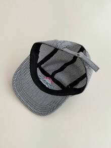 1pc Fresh Letter Patch Striped Flat Brim Peaked Cap, New Fresh Striped Baseball Hat For Women, Fashion Flat Brim 5-Panel Cap, Sun Protection, Face-Slimming Cap, Atmosphere, Unisex Spring/Summer Sun Hat - Multicolor - View 10