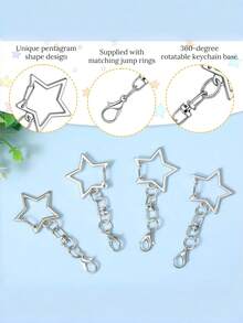 10/30pcs Star Shaped Spring Snap Keychain, Metal Swivel Star Lobster Claw Clasp With Chain Hanging Buckle And Open Jump Ring For DIY Crafts - Multicolor - View 4
