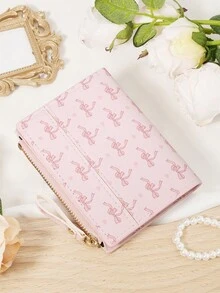 Ladies' Bow Printed Short Zipper Coin Purse, Portable Card Bag Wallet, Suitable For Daily Shopping And Travel - Pink - View 9