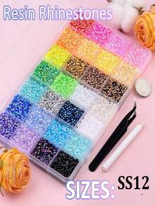 2Box Resin Rhinestones Kit Multi-Color Mixed Size Round Crystal Nail Gems With Wax Picker Pen, Tweezers, Rhinestone Tray Tools For Nail Art, Tumblers, Clothing, Scrapbooking & DIY Crafts - Multicolor - View 2