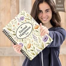 1pc Eternal Happiness Floral Spiral-Bound Notebook (Ruled); A5 25 Sheets/50 Pages; Cover Features A Watercolor Wildflower And Botanical Design; Suitable For School And Office Use; Perfect Gift For Christmas Or Birthdays. - Rectangle - View 6
