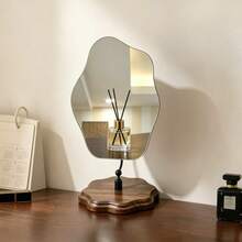 1pc Vintage Cloud Shaped Makeup Mirror, Wooden Base Adjustable Desktop Vanity Mirror For Bedroom Atmosphere - Multicolor - View 2
