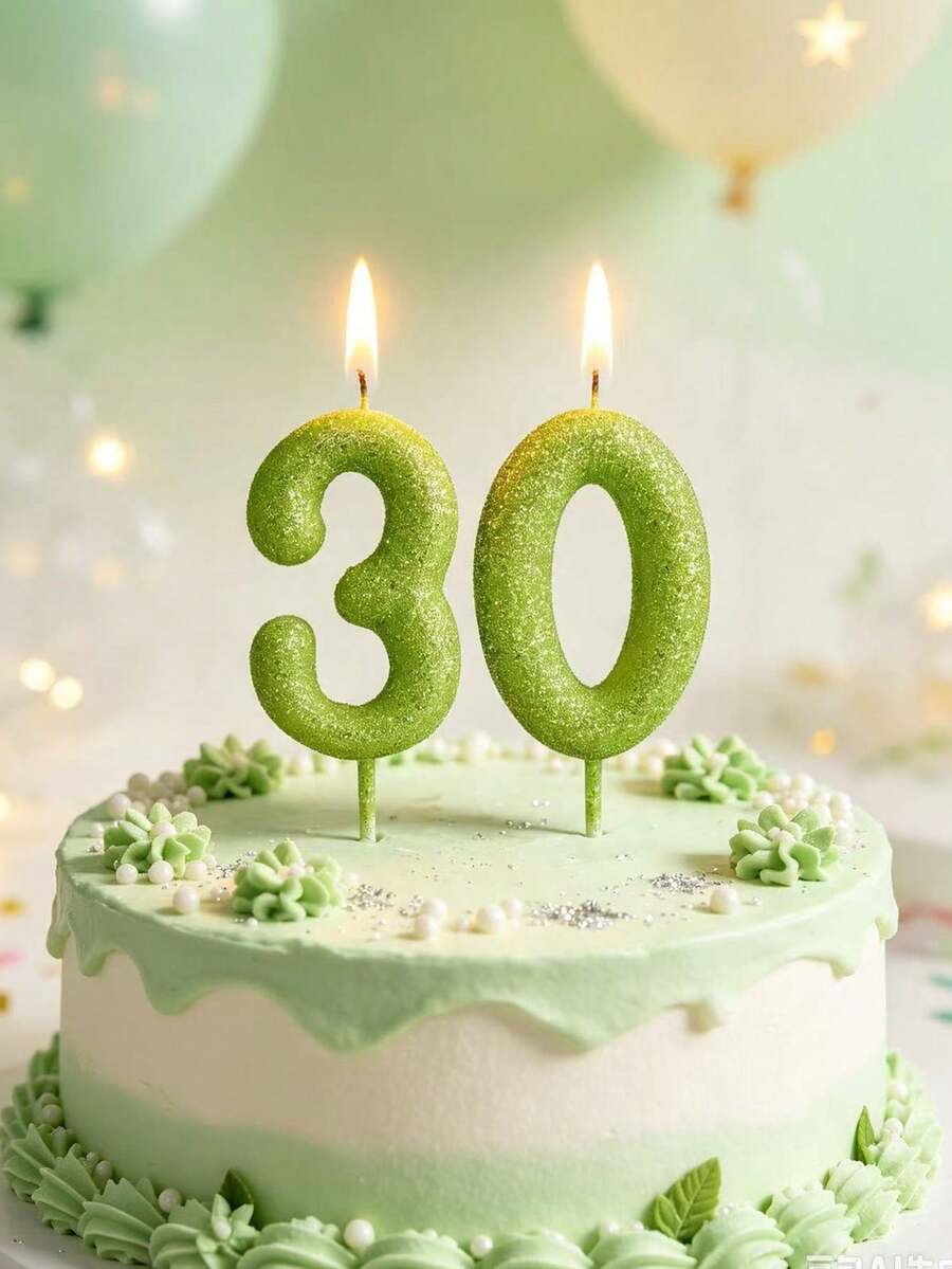 淺綠色亮粉數字 0-9 生日派對週年紀念婚禮主題蛋糕裝飾蠟燭 拍照道具 禮物 居家聚會蛋糕裝飾蠟燭 - 淺綠色 - 查看 1