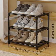 1pc Metal Stackable Shoe Rack, Sturdy And Durable Shoe Cabinet, Suitable For Entryway, Closet, Garage, Hallway Storage, Space-Saving Multi-Layer Storage Rack, Easy To Assemble, Perfect For Mudroom, Laundry Room, Bedroom, Dorm, Office Organization - Black - View 15