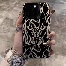1件裝黑色啞光 IMD 彩色銀色雷射個性化荊棘圖案手機殼，相容 iPhone 16 Pro Max/17/16/15/14 Plus/13/12/11/Air 及系列 - 彩色 - 查看 1