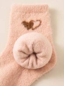 5 Packs Of Children's Plush Warm Mid-Calf Socks, Earth-Toned Heart Pattern, Soft And Comfortable, Warm Children's Casual Home Socks For Winter. - Multicolor - View 6