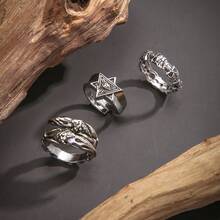 European & American Retro Hexagram Ring Set, Men's Hip Hop Fashion Personalized Premium Finger Rings, Men's Hand Jewelry - Men's Hexagram Ring Jewelry - View 4