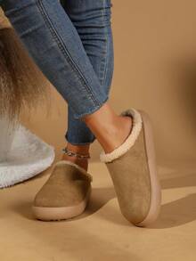 PWIIMG Women's Thick Sole Closed Toe Fuzzy Slippers, Fuzzy Lining Backless Slippers, Autumn Home Fuzzy Slippers Beach Fuzzy Lining Fine Fleece Home - Khaki - View 5