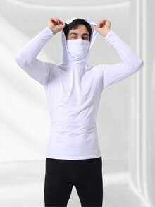 Sudadera con capucha de manga larga ajustada para hombre,áscara deportiva, para correr, fitness, casual al aire libre en primavera de color negro - Blanco - Ver 1