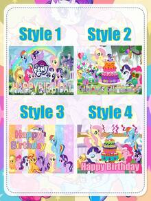 My Little Pony Cartoon Birthday Party Backdrop Banner - Burgundy And Rainbow Striped Birthday Party Photography Background Cloth - Can Be Hung For Photo Taking, Suitable For Birthday Party Photography - Multiple Styles - View 4
