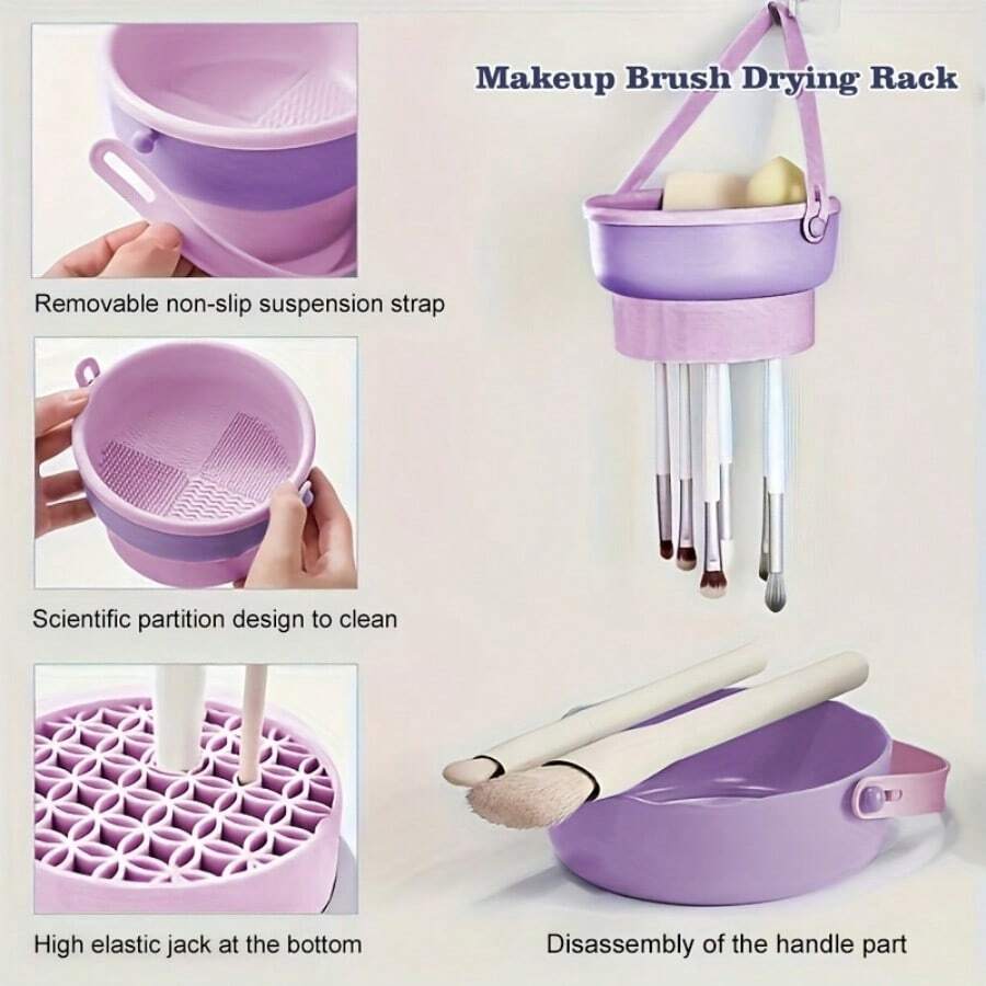 100ml Makeup Brush Cleaner + 3-In-1 Storage Box, Drying Tool, Cleaning Pad Makeup Brush & Puff Cleaning Tool, Large Capacity Makeup Cleaning Tool Set
