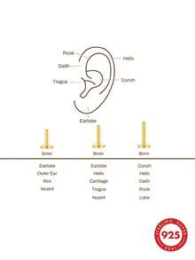 1件 S925 純銀 5/6/8mm 心形平背耳釘 鍍金穿刺耳飾 優雅可疊戴新娘耳飾 適用婚禮派對 - 金色 - 查看 8