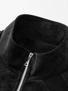 Men's Autumn/Winter Fashion Casual Faux Suede Jacket, Minimalist Versatile Lapel Jacket Outerwear - Black - View 6