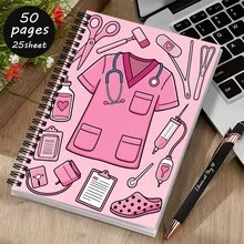 1PC A5 This Notebook Features A Pink Nurse-Themed Cover, Sized 5.7X8.2 Inches, Containing 50 Pages/25 Sheets Designed For Smooth Writing, Perfect For Nurses To Document Patient Details. It Makes A Great Gift For Nursing Professionals - Rectangle - View 6