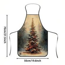 1pc Christmas Forest Snowy Scene Glowing Christmas Tree Print Apron, Featuring Snow-Covered Christmas Tree With Warm Light Decorations, Durable Cooking Apron Suitable For Bakers, Cake Decorators, BBQ Enthusiasts, Gardeners, Painters, Nail Artists - Perfect Gift For Home And Professional Chefs - Multicolor - View 14