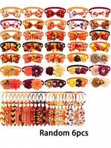 6/16/30/60/100Pcs Autumn Thanksgiving Maple Pumpkin Pet Bow Ties & Neckties, Fabric Flower Elastic Decor For Small & Medium Dogs & Cats, Pet Photoshoot Props For Daily Outfits & Party, Cute Gifts To Make Pets Happy For Pet Birthday & Christmas - Multicolor - View 14