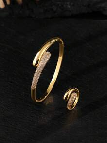 rakol 2pcs Minimalist Nail-Shaped Cubic Zirconia Bracelet And Ring Set - Jewelry Set - View 7
