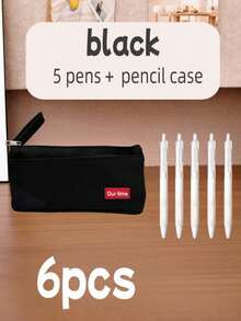 6pcs Minimalist Double Layer Canvas Pencil Case Large Capacity Student Stationery Set - Sets - View 7